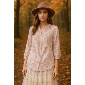 Malvin Hamburg Germany Linen Tunic Top 8 Floral Botanical CottageCore Boho Fairy